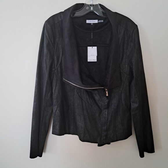 Calvin Klein Moto faux-suede draped Jacket - Picture 2 of 7